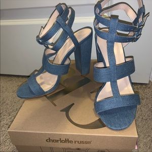 Denim Strappy Block Heels